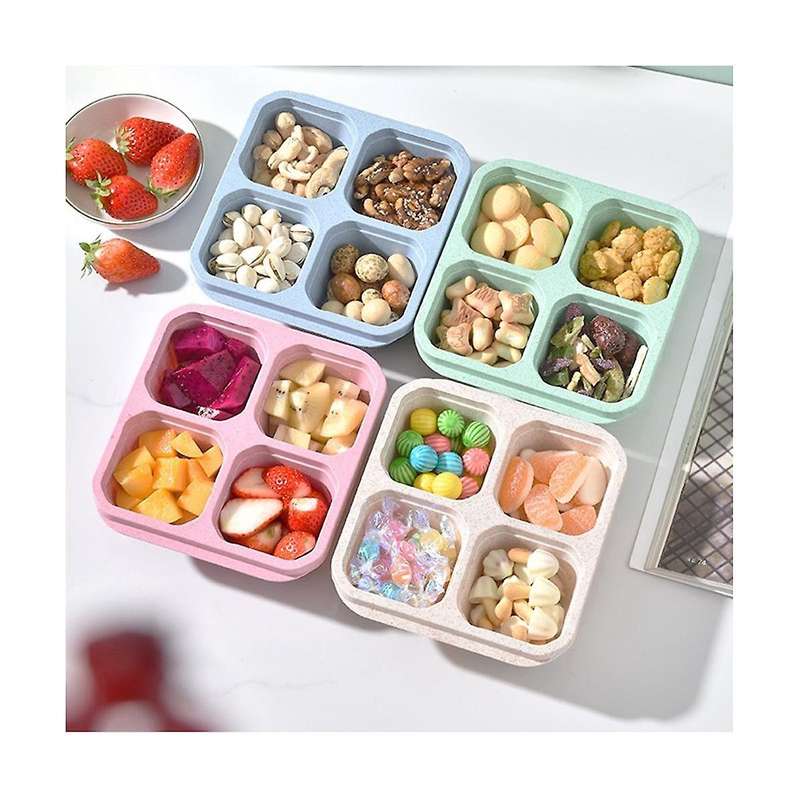 Snack Containers Reusable 4 Divided Compartments Bento Snack Box Meal Prep Containers with Snacks, F