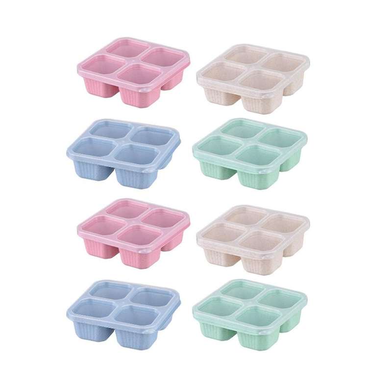Snack Containers Reusable 4 Divided Compartments Bento Snack Box Meal Prep Containers with Snacks, F