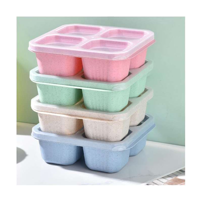 Snack Containers Reusable 4 Divided Compartments Bento Snack Box Meal Prep Containers with Snacks, F