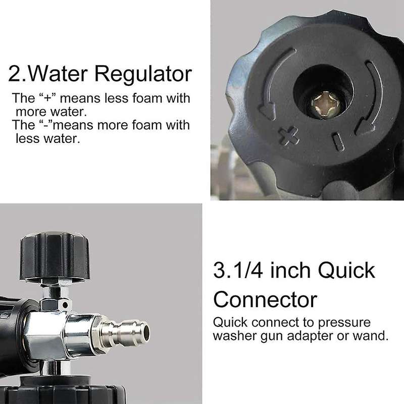 Snow Foam Cannon with 1L Bottle, Adjustable Snow Foam Lance, Heavy Duty Car Foam Blaster, 1/4Inch Q