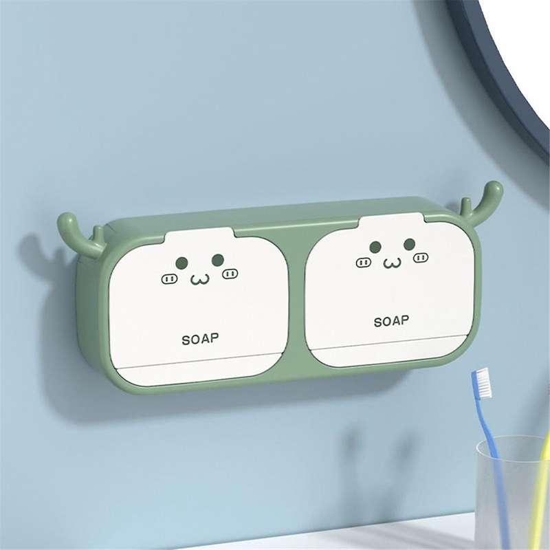 Soap Box Easy to Drain Wall Mounted Soap Dish Holder Cute Deer Horn Shape Seamless No Drilling Insta