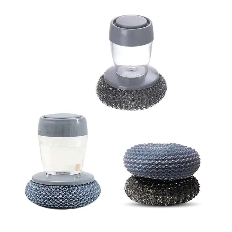 Soap Dispenser Brush for Kitchen Sink Pot Oven Dish Scrubber with Holder Push-type Liquid Adding Pe