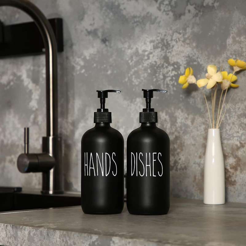 Soap Dispenser Set 2 Pack,contains Dish Soap Dispenser and 16 Oz Glass Soap Dispenser with Pump (bl