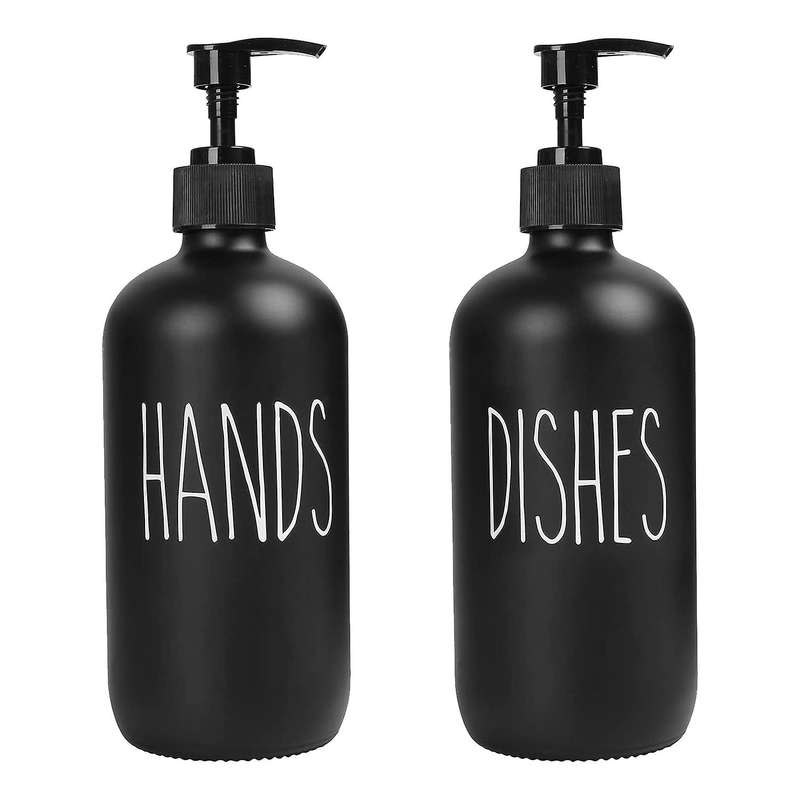 Soap Dispenser Set 2 Pack,contains Dish Soap Dispenser and 16 Oz Glass Soap Dispenser with Pump (bl