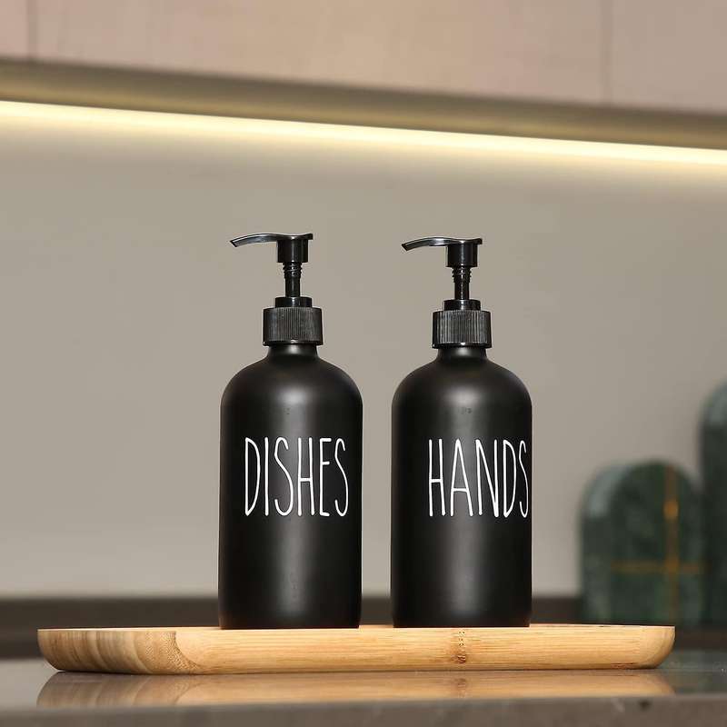 Soap Dispenser Set 2 Pack,contains Dish Soap Dispenser and 16 Oz Glass Soap Dispenser with Pump (bl