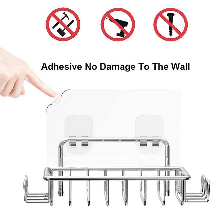 Soap Holder for Shower Wall with 4 Hooks, Stainless Steel Adhesive Soap Dish for Bathroom, Silver 1