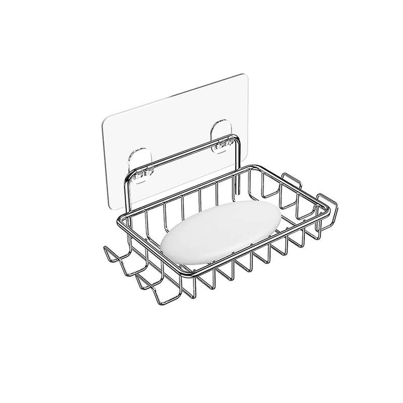 Soap Holder for Shower Wall with 4 Hooks, Stainless Steel Adhesive Soap Dish for Bathroom, Silver 1