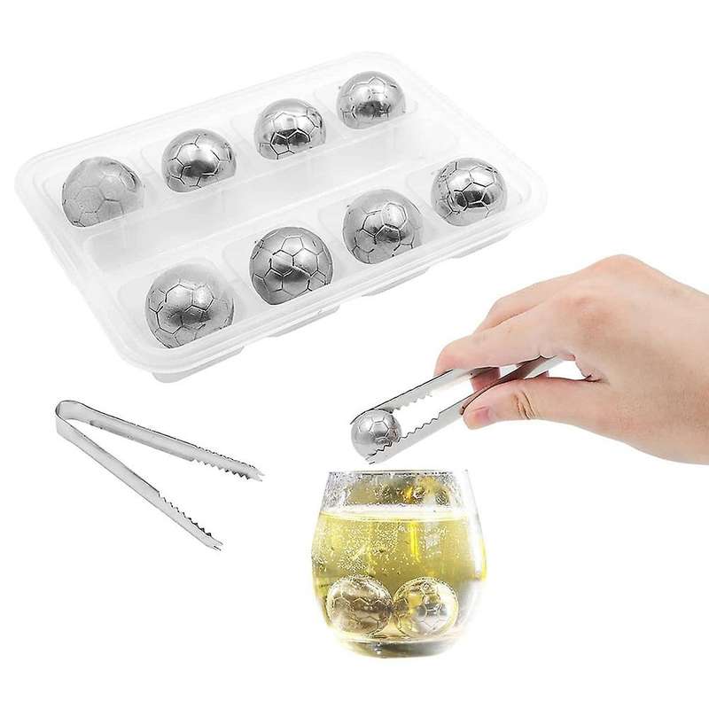 Soccer Whiskey Stones Stainless Steel Reusable Ice Cubes & Ice Tongs Chilling Rocks for Vodka/Beer R