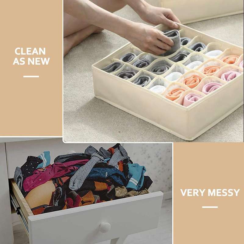 Sock Underwear Organizer Dividers, 64 Cell Fabric Foldable Cabinet Closet Organizers and Storage B
