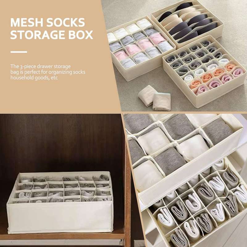 Sock Underwear Organizer Dividers, 64 Cell Fabric Foldable Cabinet Closet Organizers and Storage B