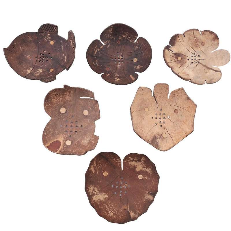 Soap Holder Wooden Coconut Bathroom Drain Soap Dish Cartoon Animal Soap Tray(6Pcs)