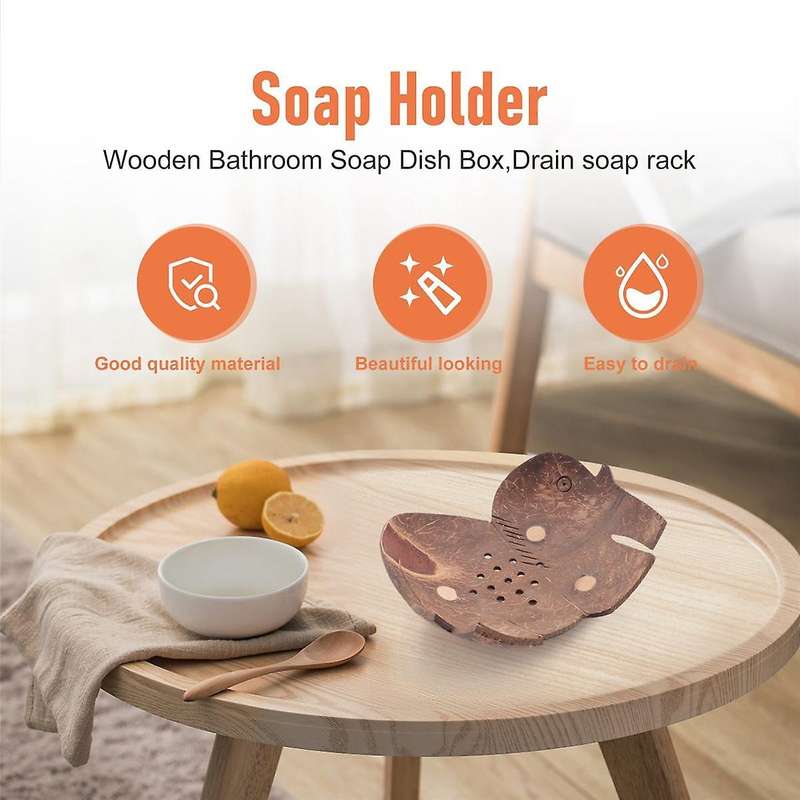 Soap Holder Wooden Coconut Bathroom Drain Soap Dish Cartoon Animal Soap Tray(6Pcs)