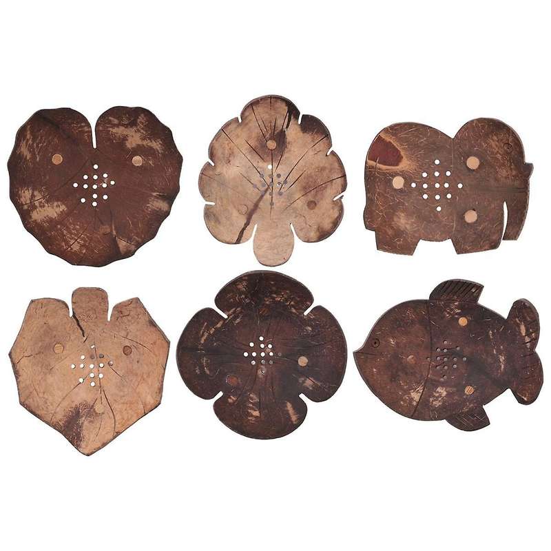 Soap Holder Wooden Coconut Bathroom Drain Soap Dish Cartoon Animal Soap Tray(6Pcs)