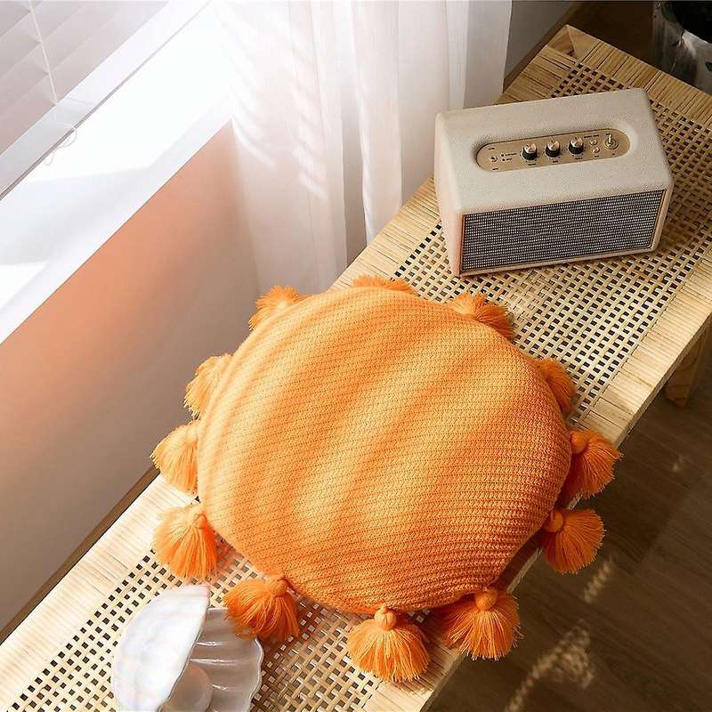 Soft Round Seat Cushion Kawaii Home Decor Cushion with Tassels for Car Sofa Chair Knitted Back Cushi