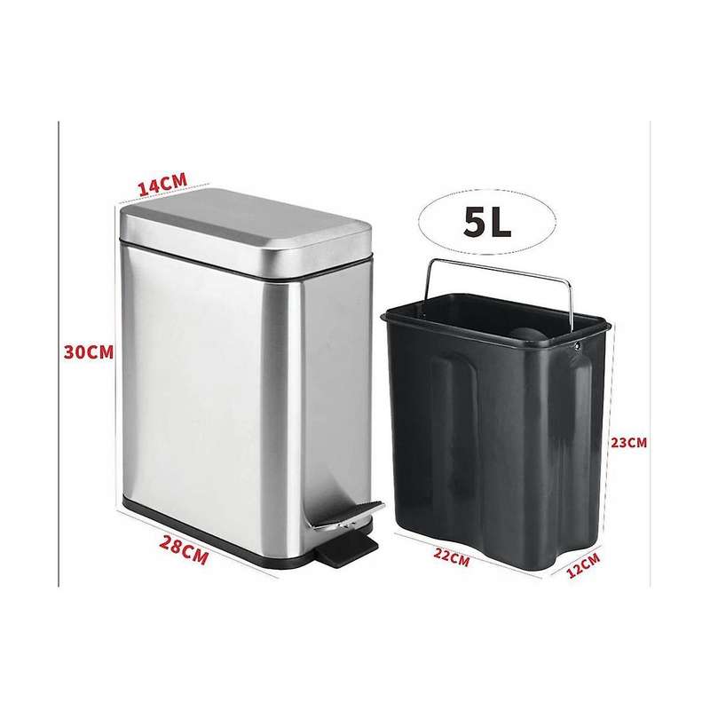 Soft Close, Rectangular Bin 5l with Liner and Lid, Use As Mini Garbage Basket, Slim Trash Can, Or D