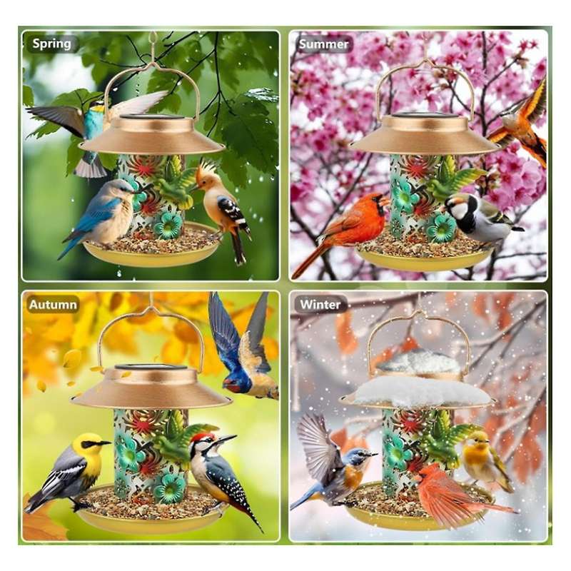 Solar Bird Feeder for Outdoors Hunging, Metal Waterproof Outside Wild Bird Feeders, Feeders, Garden