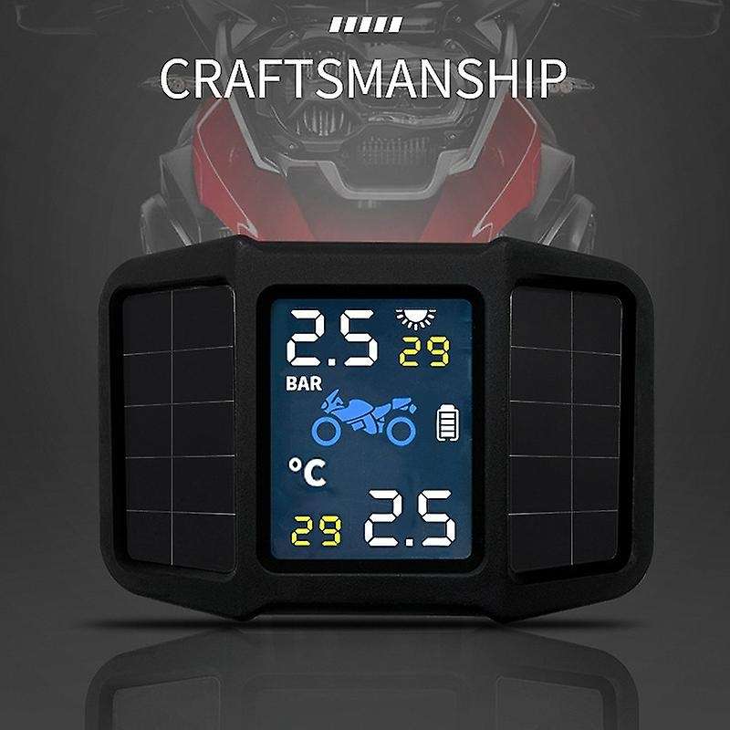Solar Charging Motorcycle TPMS Motor Tire Pressure Temperature Monitoring Alarm System with 2 Extern