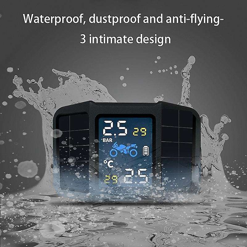 Solar Charging Motorcycle TPMS Motor Tire Pressure Temperature Monitoring Alarm System with 2 Extern