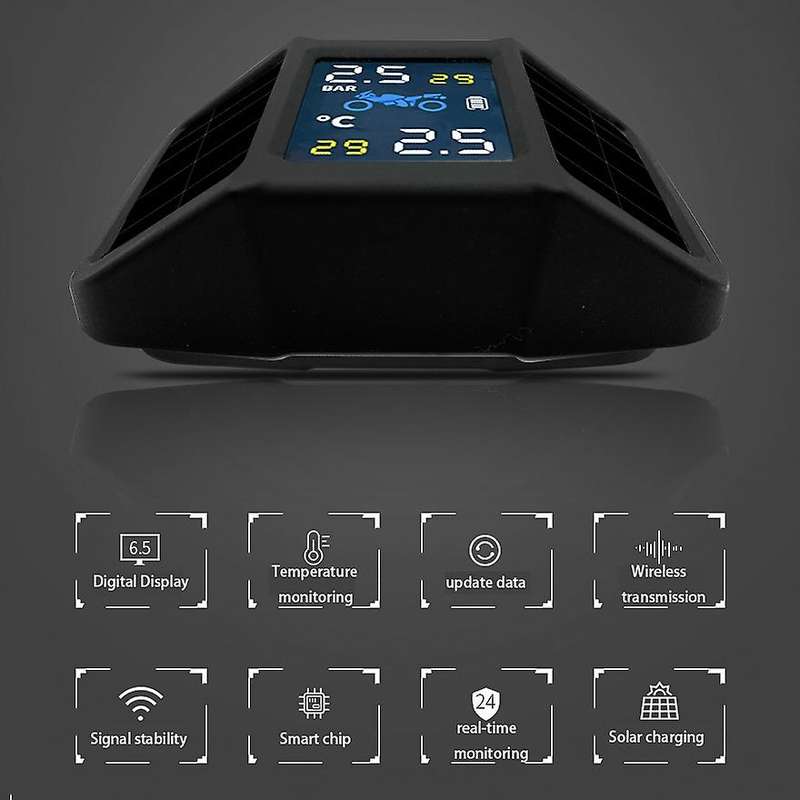 Solar Charging Motorcycle TPMS Motor Tire Pressure Temperature Monitoring Alarm System with 2 Extern