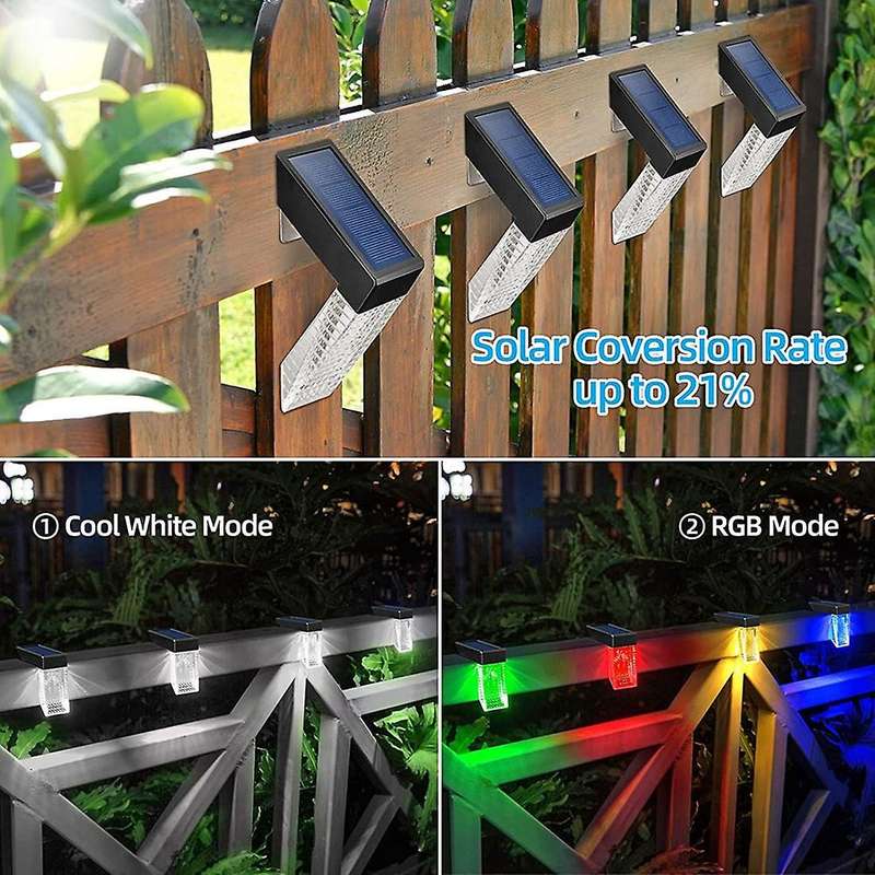 Solar Fence Lights Outdoor -for Garden Porch Deck Patio Pool Backyard 2 Lighting Modes Cool White or