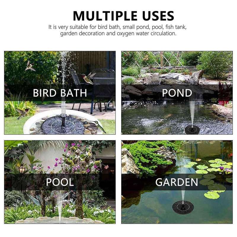 Solar Fountain Pump Nozzle Solar Powered Water Fountain Birdbath Floating Fountain for Garden Ponds