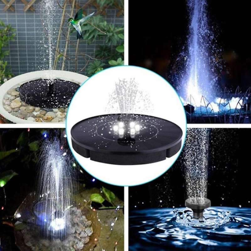 Solar Fountain Pump with LED Lights, Built-in 2000MAh Battery, Floating Water Fountain for Outdoor,