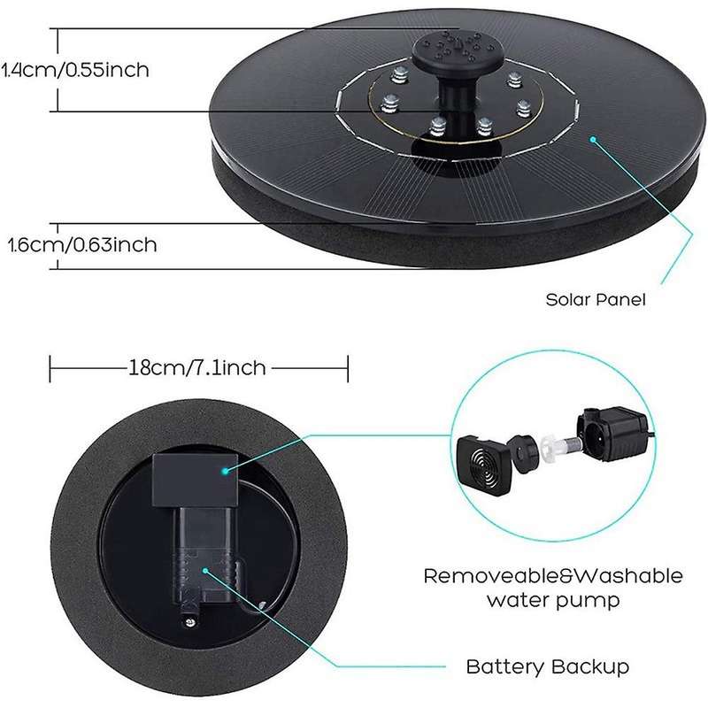 Solar Fountain Pump with LED Lights, Built-in 2000MAh Battery, Floating Water Fountain for Outdoor,