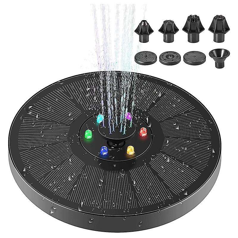 Solar Fountain Pump for Bird Bath,3W Floating Fountain with 6 LED Lights,7 Nozzles,for Garden, Pond,