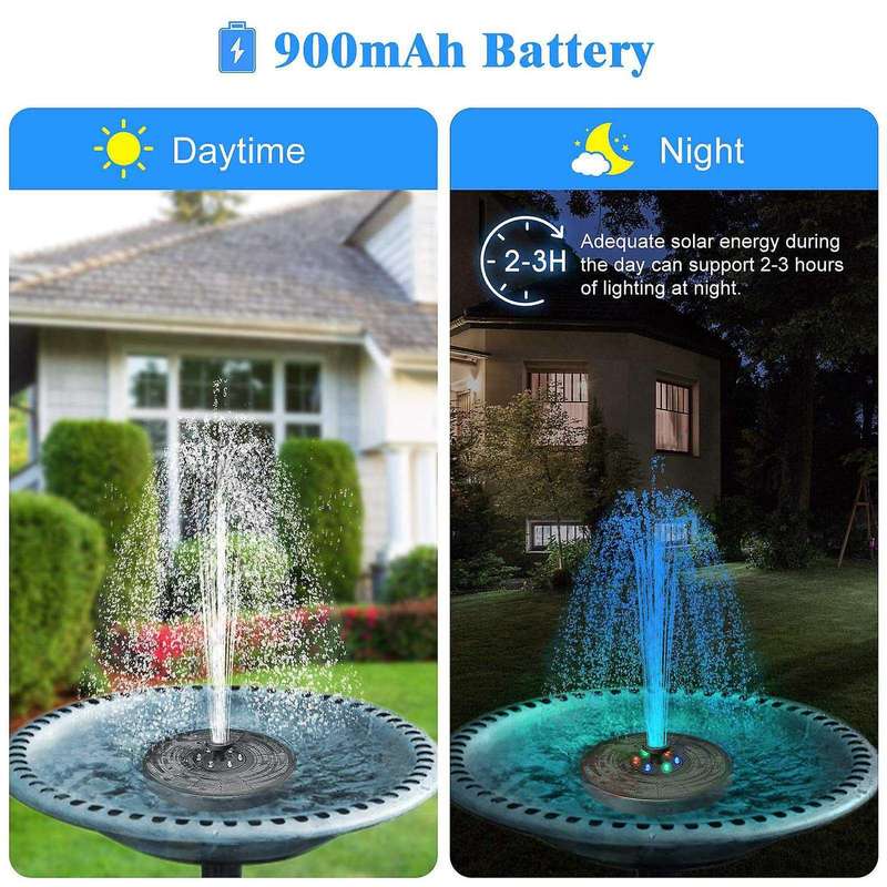 Solar Fountain Pump for Bird Bath,3W Floating Fountain with 6 LED Lights,7 Nozzles,for Garden, Pond,