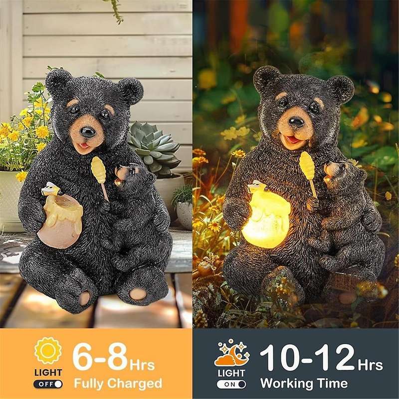 Solar Garden Statues Loving Bear Figurine Lights for Outdoor, Yard, Patio,