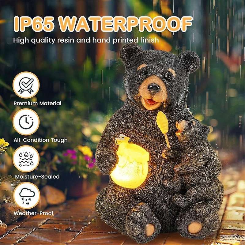 Solar Garden Statues Loving Bear Figurine Lights for Outdoor, Yard, Patio,