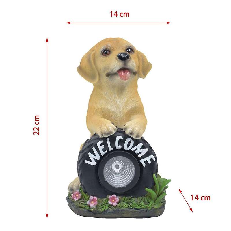 Solar Garden Dog Statue Welcome Sign with Led Lights Resin Solar Powered Puppy Figurine Decorative S