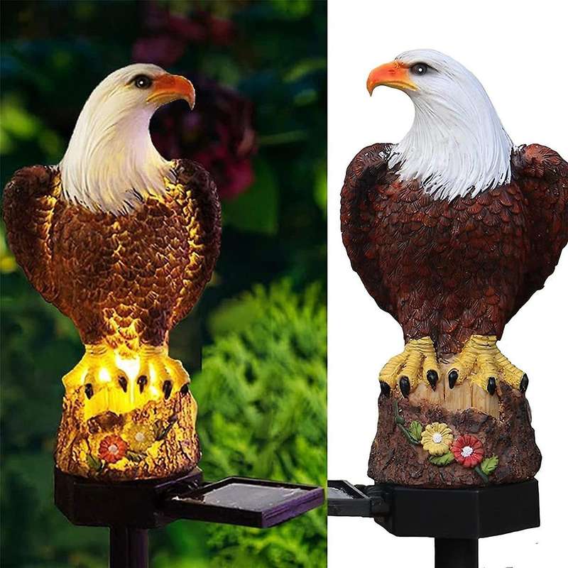 Solar Garden Light Resin Bald Eagle Figurine Dusk Dawn Solar Yard Light Animal Solar Stake Light Ou