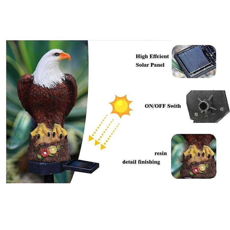 Solar Garden Light Resin Bald Eagle Figurine Dusk Dawn Solar Yard Light Animal Solar Stake Light Ou