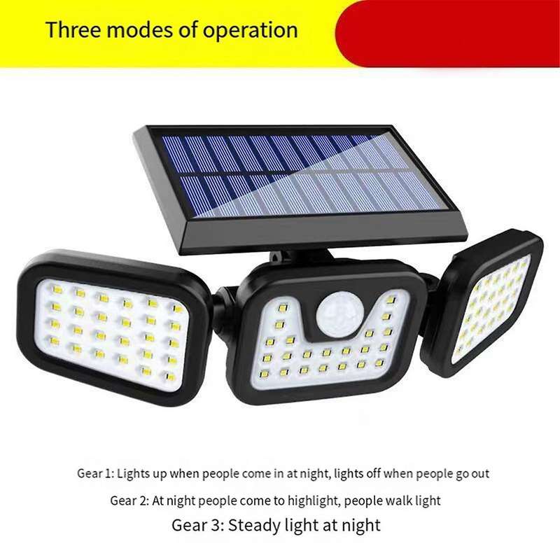 Solar Induction Floodlight Waterproof 74led Three-head Foldable Floodlight Smart Induction Outdoor L