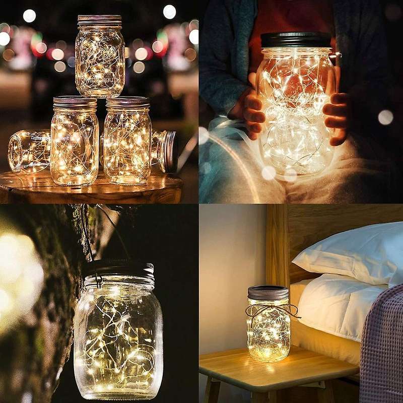Solar Jar Lights -8 Pack 30 LED Waterproof Lids Lights with 8 Handle(Jars Not Included),Perfect for