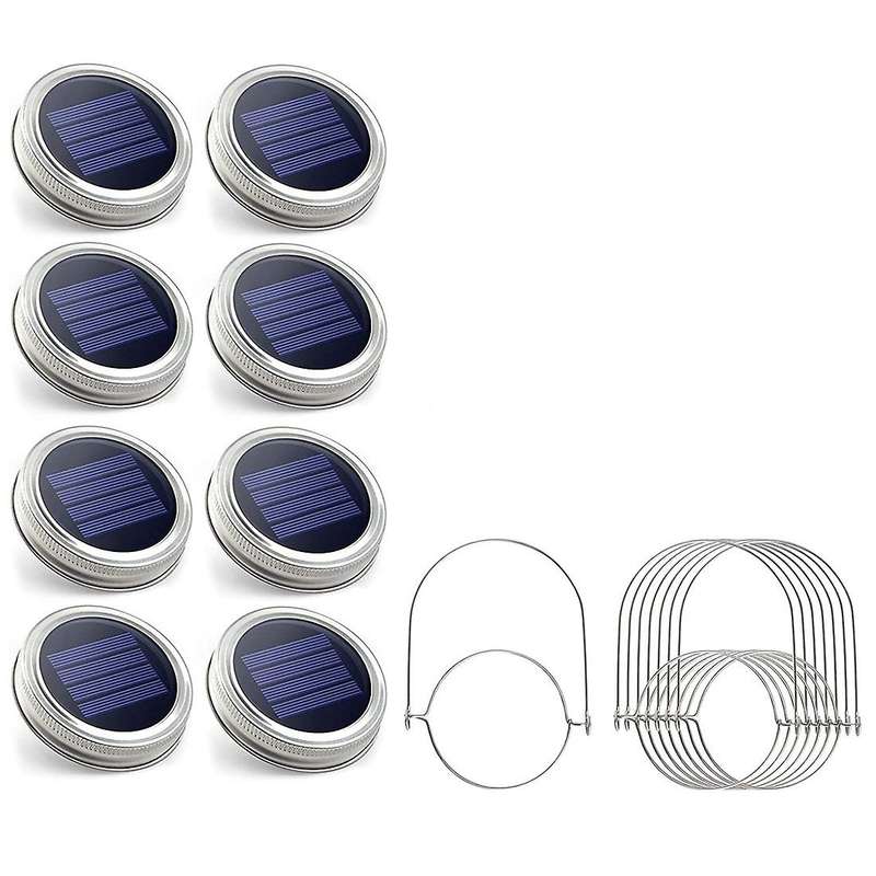 Solar Jar Lights -8 Pack 30 LED Waterproof Lids Lights with 8 Handle(Jars Not Included),Perfect for