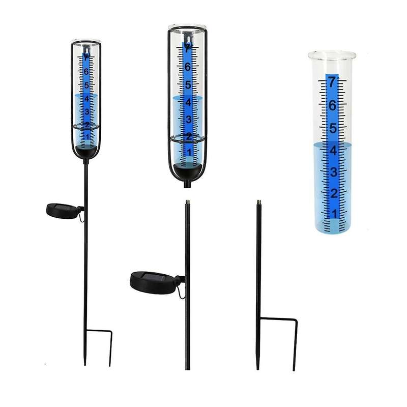 Solar Lamp Rain Gauge,7inch Rain Gauge Outdoor, Large Clear Numbers and Rain Measuring Tool for Gard