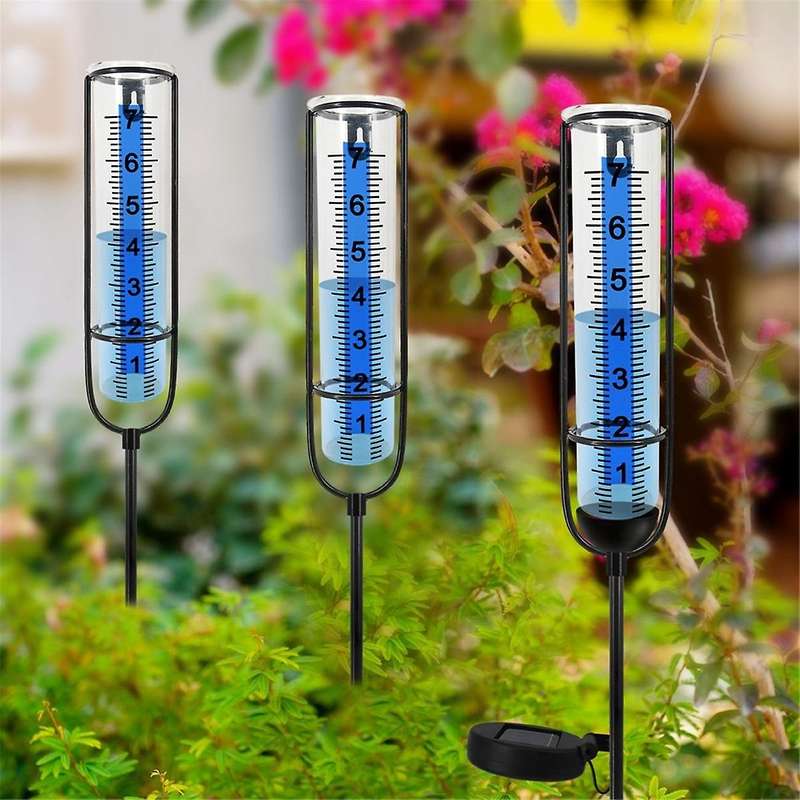 Solar Lamp Rain Gauge,7inch Rain Gauge Outdoor, Large Clear Numbers and Rain Measuring Tool for Gard