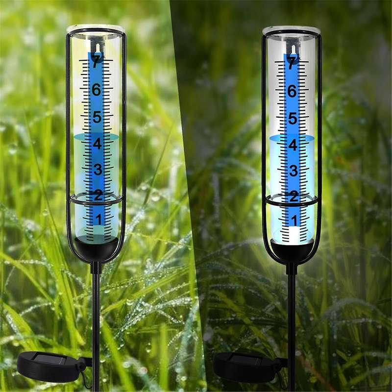 Solar Lamp Rain Gauge,7inch Rain Gauge Outdoor, Large Clear Numbers and Rain Measuring Tool for Gard