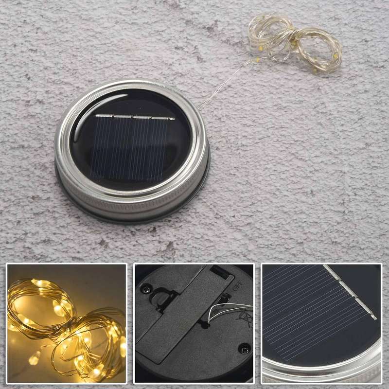 Solar Mason Jar Lid Lights, 6 Pack 20 Led String Fairy Star Firefly Jar Lids Lights,6 Hangers Inclu