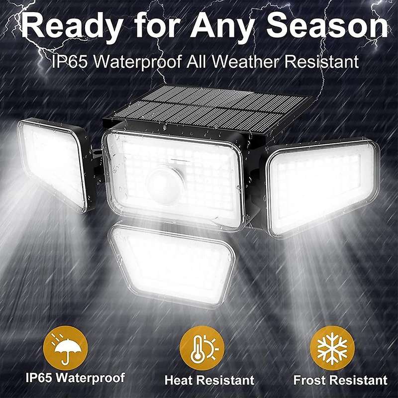 Solar Lights Outdoor, 270 LED 3000LM Motion Sensor Light, IP65 Waterproof 4 Heads 3 Modes Wide Angle