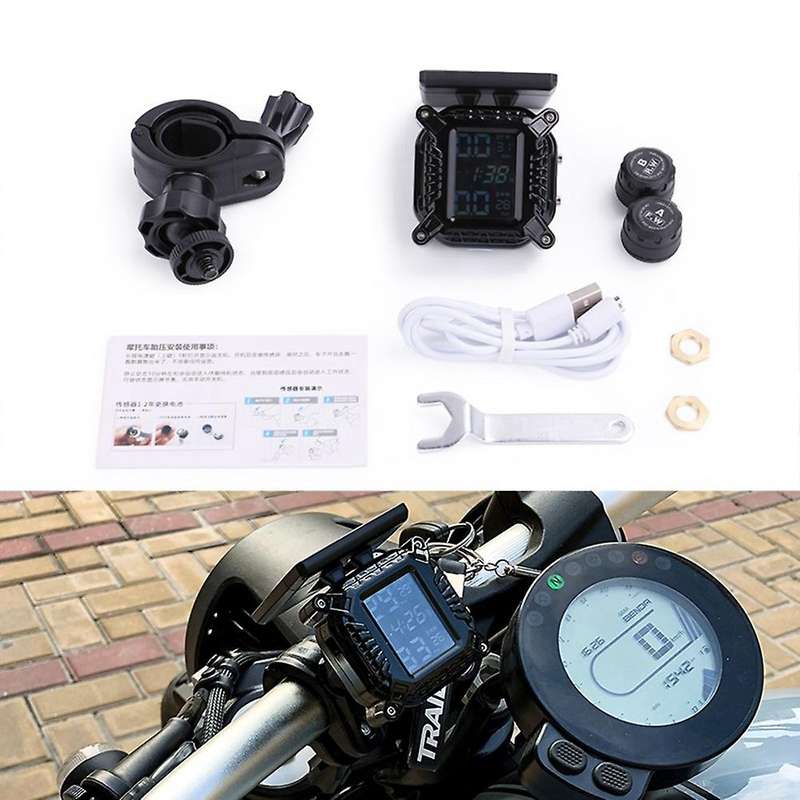 Solar Motorcycle TPMS LCD Motorbike Wireless Tire Pressure Monitoring System Tire Temperature Alarm