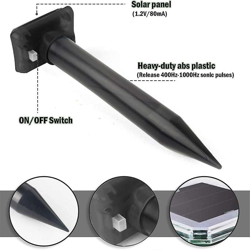 Solar Mole Repellent, Ultrasonic & Solar Powered Mouse Repellent, Waterproof Chaser for Lawn, Patio