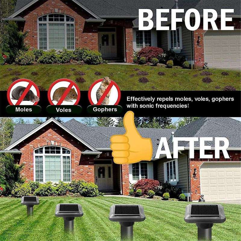 Solar Mole Repellent, Ultrasonic & Solar Powered Mouse Repellent, Waterproof Chaser for Lawn, Patio