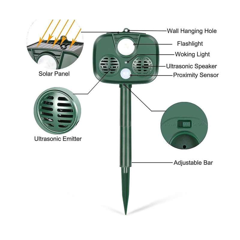 Solar Outdoor Anti-theft Alarm Camping Security Animal Sound and Light Alarm Ultrasonic Animal Driv