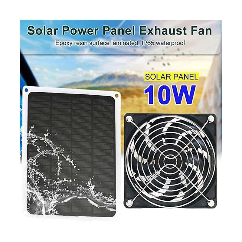 Solar Panel Fan 10w Waterproof Mini Solar Powered Fan Exhaust Ventilator for Houses, Greenhouses, S
