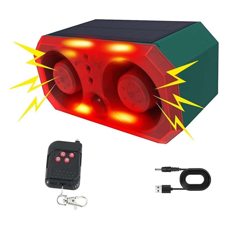 Solar Outdoor Motion Sensor Alarm with 13 Sound,130db Dual Speaker Motion Detector Alarm Light with