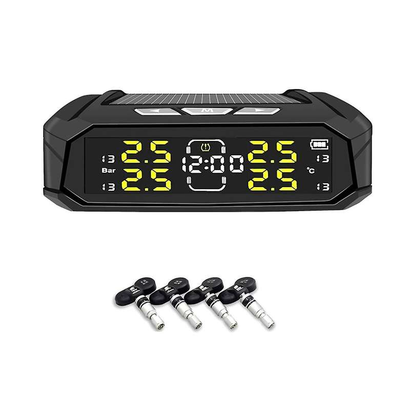 Solar Power Car TPMS Digital LCD Display Car Security Alarm Tire Pressure Monitoring System with 4 S