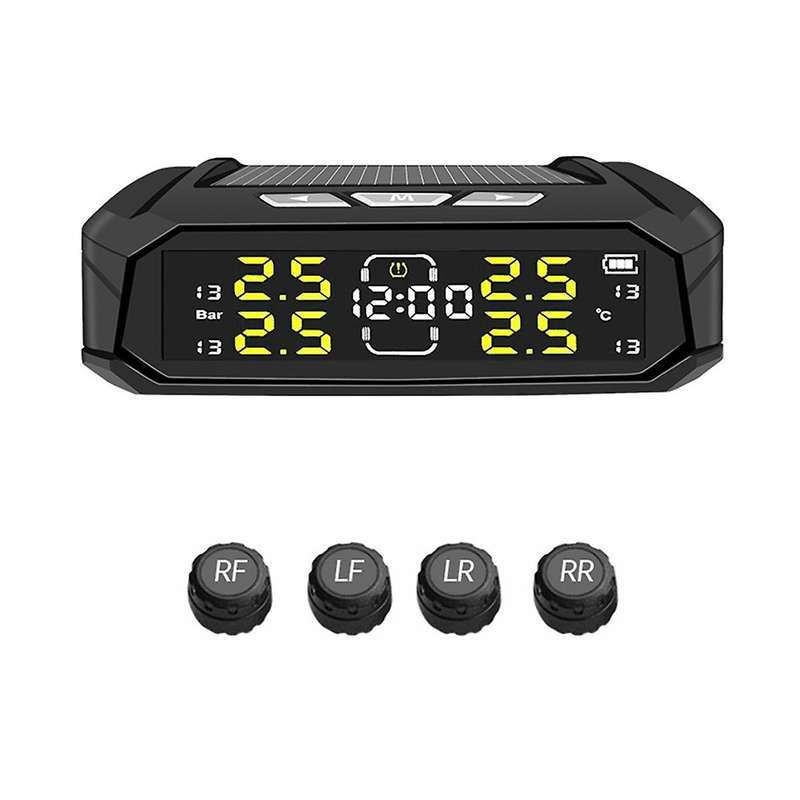 Solar Power Car TPMS Digital LCD Display Car Security Alarm Tire Pressure Monitoring System with 4 S